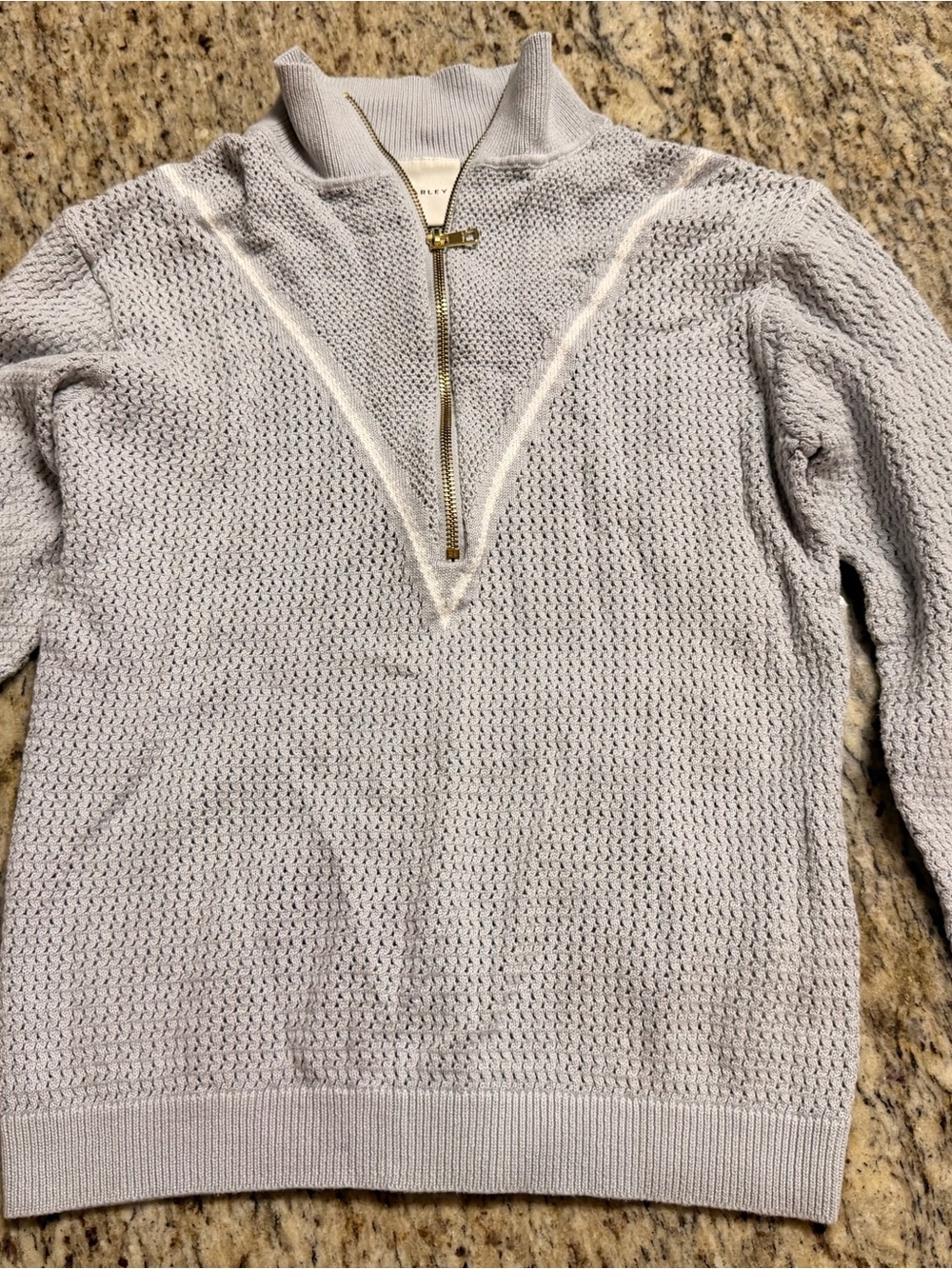 Varley Light Gray Half-Zip Textured Knit Pullover